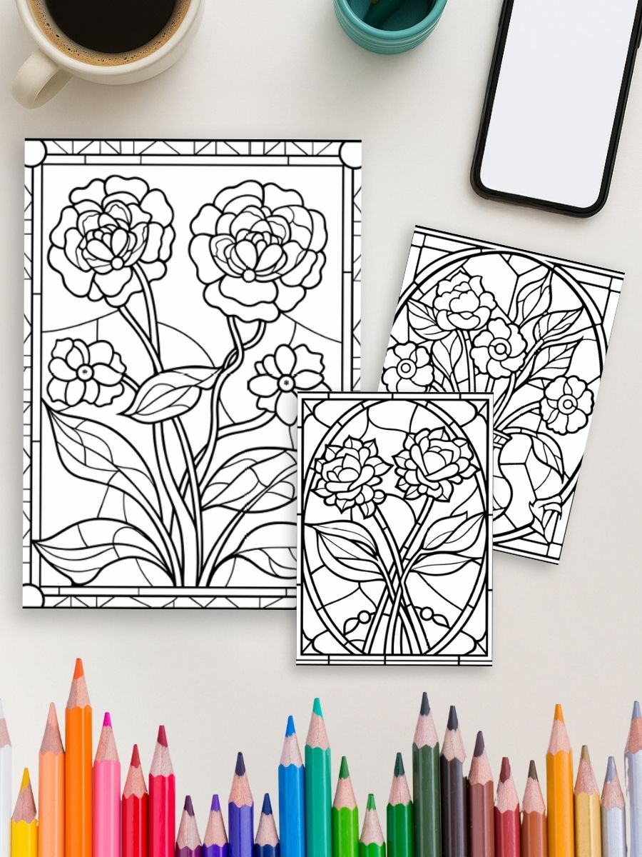 Stained Glass Botanica – 180 Floral Art Pages - Image 4
