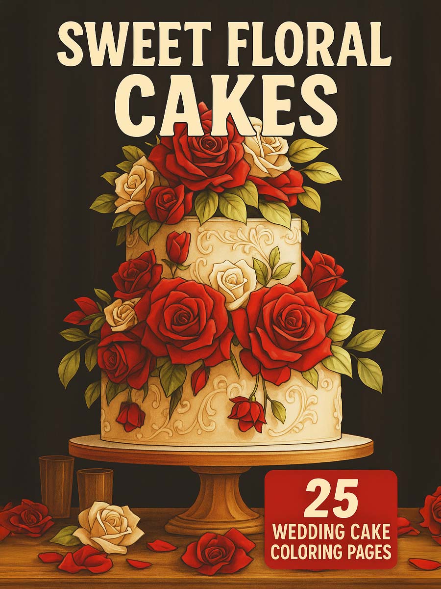 Sweet Floral Cakes – 25 Wedding Cake Coloring Pages